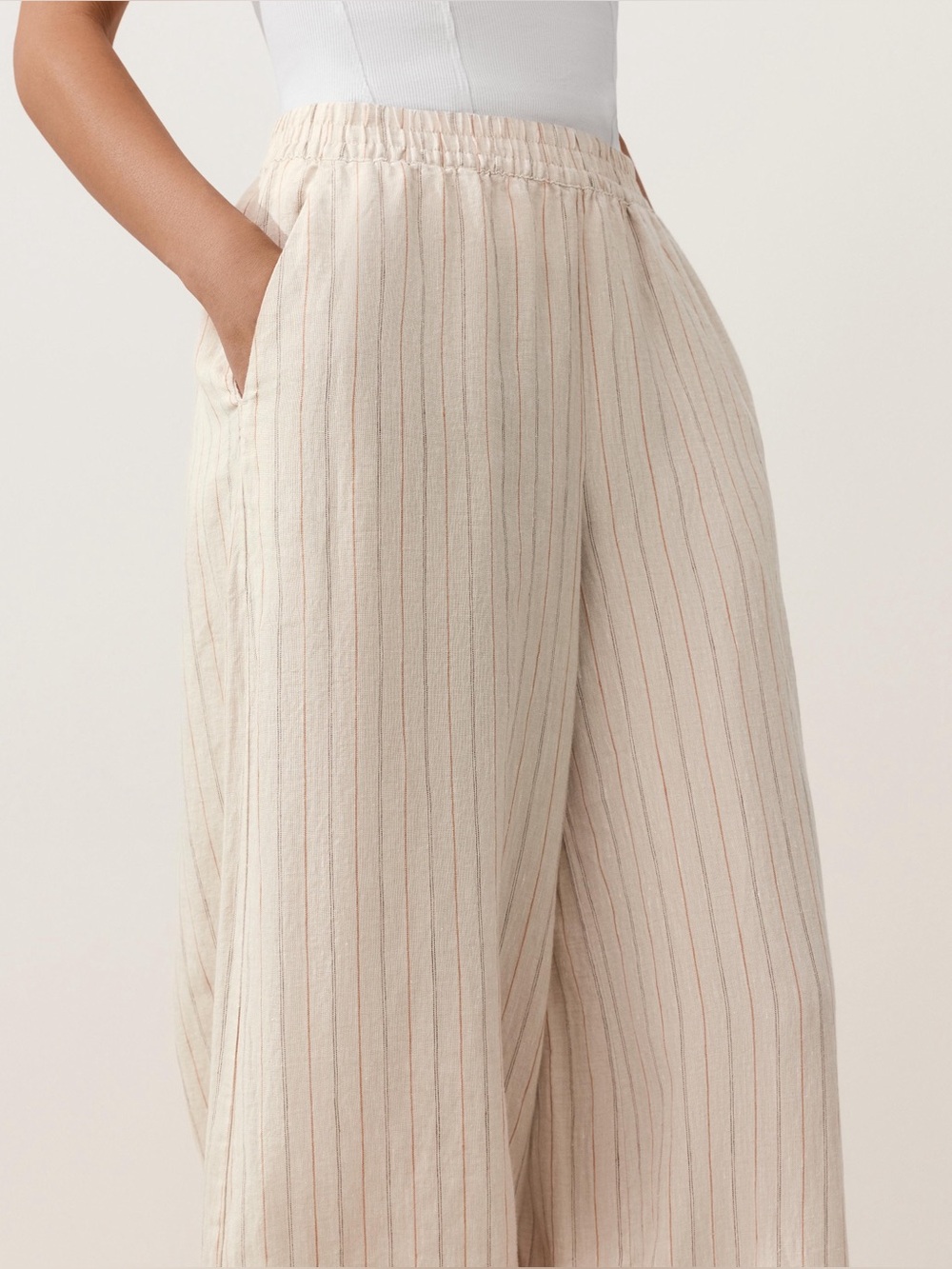 Oysho Cream and Yellow Striped Linen Pants
